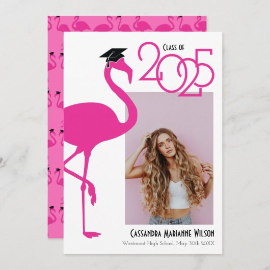 Aankondiging Afstuderen Flamingo Tropical Photo  (Voorkant / Achterkant)