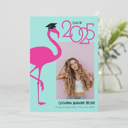 Aankondiging Afstuderen Flamingo Tropical Photo  (Staand voorkant)