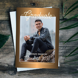 Aankondiging Afstuderen Glossy Faux Red Copper Briefkaart