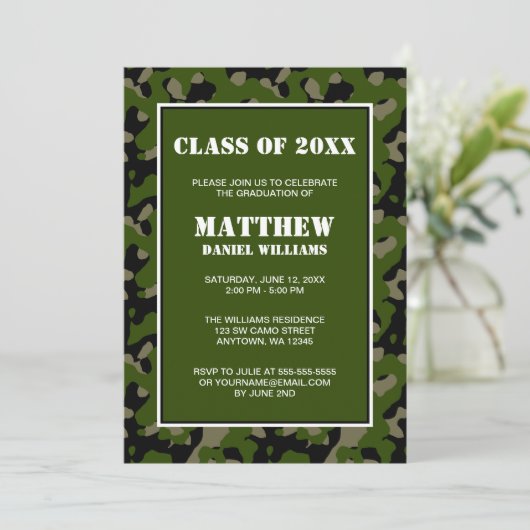 Aankondiging Afstuderen Groene en Zwarte Camo (Staand voorkant)