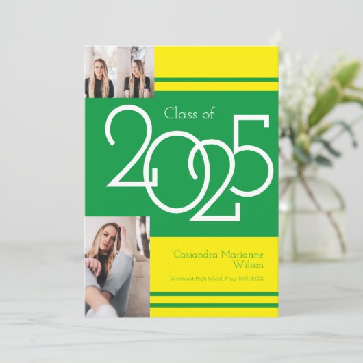 Aankondiging Afstuderen Groene Gele Schoolkleuren (Staand voorkant)