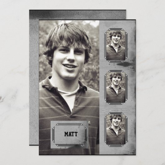 Aankondiging Afstuderen Grunge Border Photo Panel (Voorkant / Achterkant)