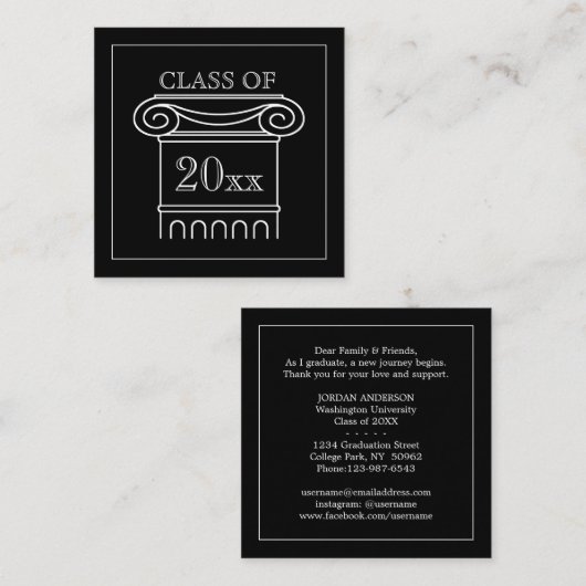 Aankondiging afstuderen-kaart invoegen - zwart (Voorkant / Achterkant)