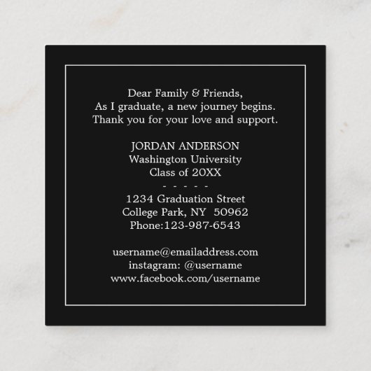 Aankondiging afstuderen-kaart invoegen - zwart (Achterkant)