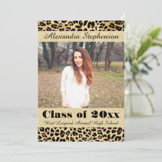 Aankondiging Afstuderen Leopard Skin Photo  (Staand voorkant)