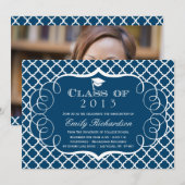 Aankondiging afstuderen marinewitte quatrefolie (Voorkant / Achterkant)