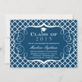 Aankondiging afstuderen marinewitte quatrefolie (Voorkant)