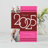 Aankondiging Afstuderen Maroon Pink School Colors (Staand voorkant)
