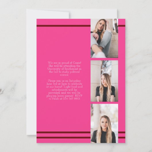 Aankondiging Afstuderen Maroon Pink School Colors (Achterkant)