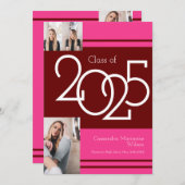 Aankondiging Afstuderen Maroon Pink School Colors (Voorkant / Achterkant)