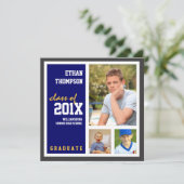 Aankondiging afstuderen met 3 Foto's Blue Gold (Staand voorkant)