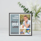 Aankondiging afstuderen met 3 Foto's Steel Blue (Staand voorkant)