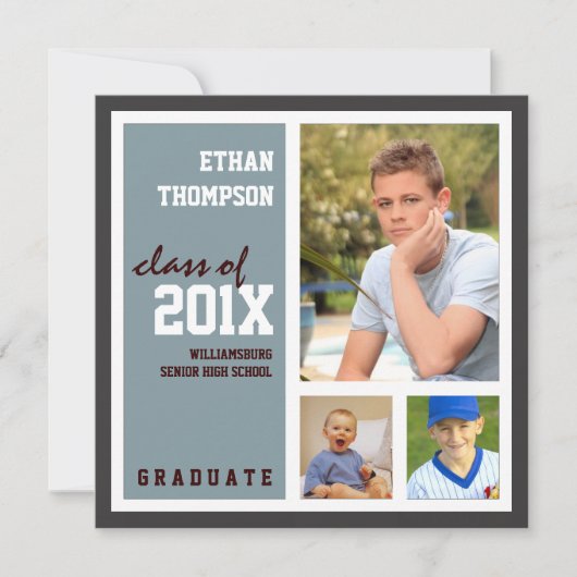 Aankondiging afstuderen met 3 Foto's Steel Blue (Voorkant)