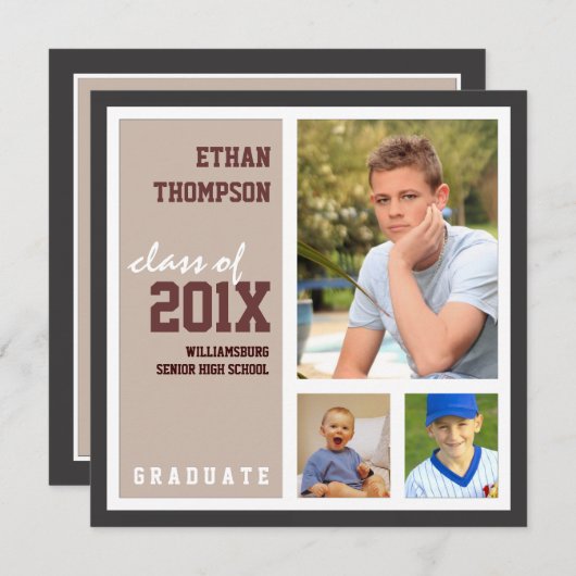 Aankondiging afstuderen met 3 foto's Tan Brown (Voorkant / Achterkant)