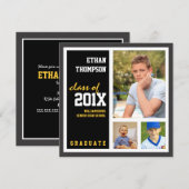 Aankondiging afstuderen met 3 zwarte foto's Gold (Voorkant / Achterkant)