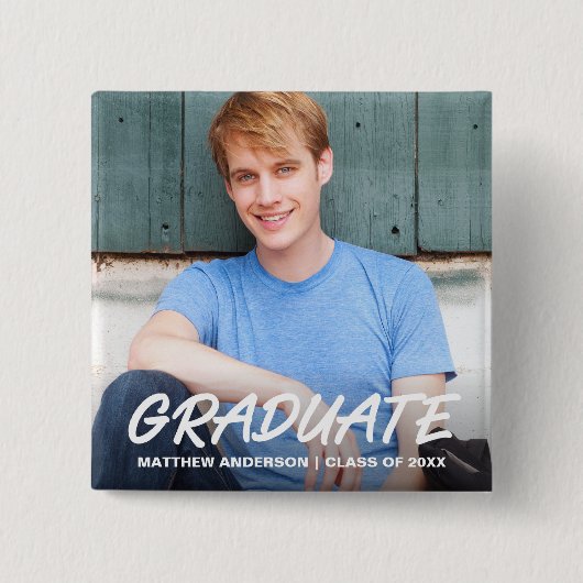 Aankondiging Afstuderen Modern Cool Foto Vierkante Button 5,1 Cm (Voorkant)