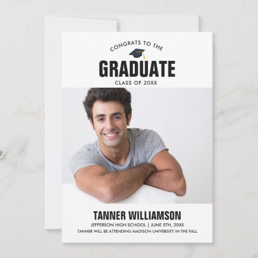 Aankondiging Afstuderen modern gebold Afstudeerder (Voorkant)