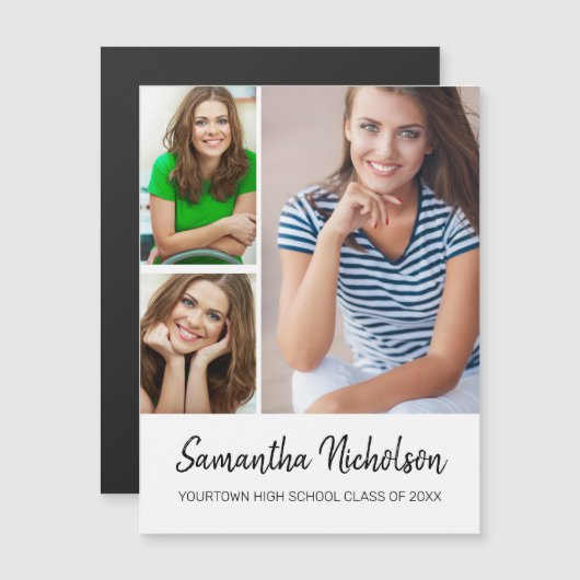 Aankondiging afstuderen Modern White 3 Foto (Voorkant / Achterkant)