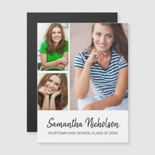 Aankondiging afstuderen Modern White 3 Foto (Voorkant / Achterkant)