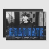 Aankondiging Afstuderen moderne blauwe neonfoto (Voorkant / Achterkant)
