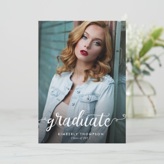 Aankondiging afstuderen moderne fotoscript (Staand voorkant)