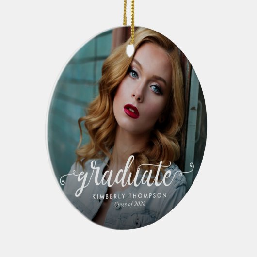 Aankondiging afstuderen moderne fotoscript keramisch ornament (Rechts)