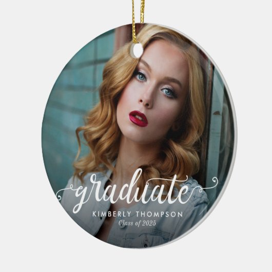 Aankondiging afstuderen moderne fotoscript keramisch ornament (Links)