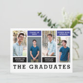 Aankondiging Afstuderen moderne linnen Siblings (Staand voorkant)