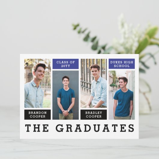 Aankondiging Afstuderen moderne linnen Siblings (Staand voorkant)