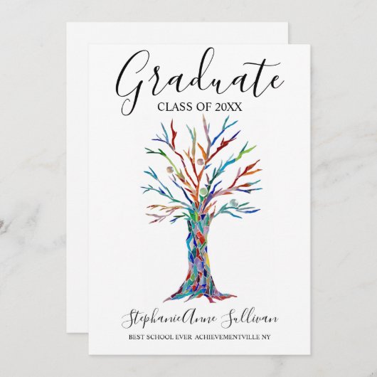 Aankondiging Afstuderen moderne regenboogbomen (Voorkant / Achterkant)