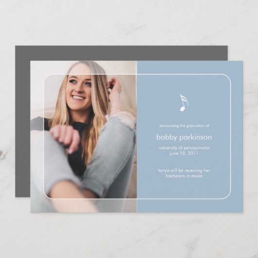 Aankondiging afstuderen muziekstudent (Voorkant / Achterkant)