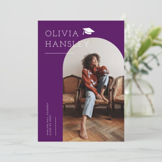 Aankondiging afstuderen naam Violet Arch Afstudere (Staand voorkant)