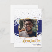 Aankondiging Afstuderen Navy & Gold Funky Splat (Voorkant / Achterkant)