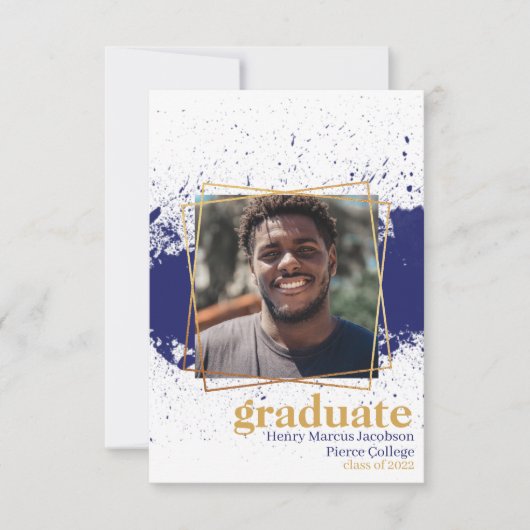 Aankondiging Afstuderen Navy & Gold Funky Splat (Voorkant)
