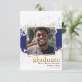 Aankondiging Afstuderen Navy & Gold Funky Splat (Staand voorkant)