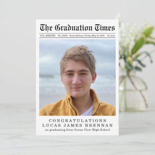 Aankondiging Afstuderen oude krantenstijl (Staand voorkant)