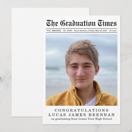 Aankondiging Afstuderen oude krantenstijl (Voorkant / Achterkant)