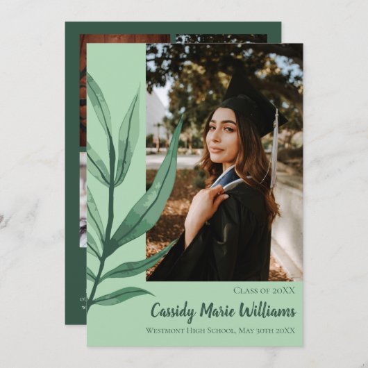 Aankondiging Afstuderen Palm Leaf Green Plant (Voorkant / Achterkant)