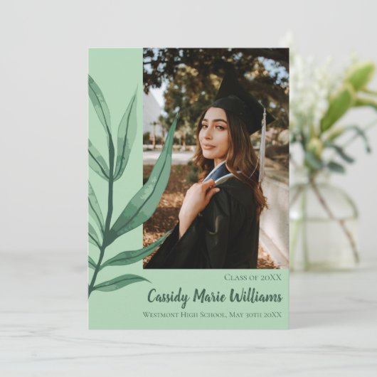 Aankondiging Afstuderen Palm Leaf Green Plant (Staand voorkant)