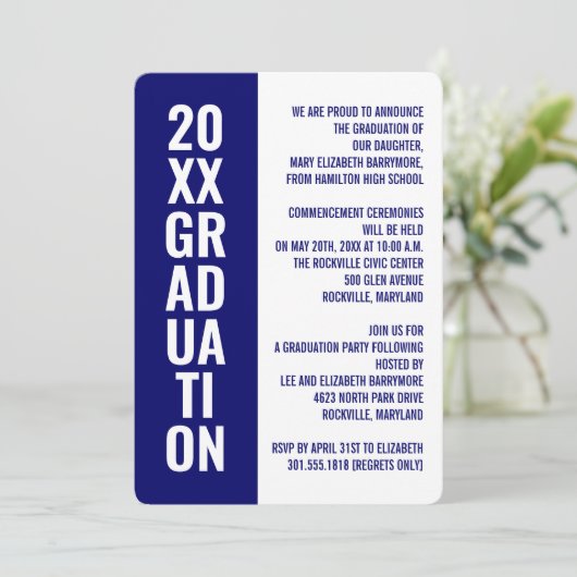 Aankondiging afstuderen/partijuitnodiging [blauw] (Staand voorkant)