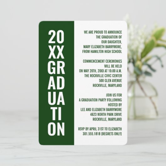 Aankondiging afstuderen/partijuitnodiging [groen] (Staand voorkant)