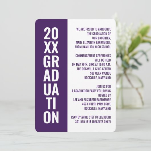 Aankondiging afstuderen/partijuitnodiging [Paars] (Staand voorkant)