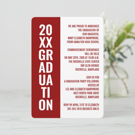 Aankondiging afstuderen/partijuitnodiging [rood] (Staand voorkant)