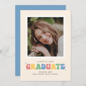 Aankondiging Afstuderen Pastels Groovy Retro Foto (Voorkant / Achterkant)