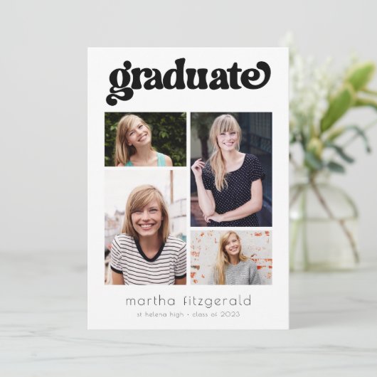 Aankondiging Afstuderen Retro Photo Collage (Staand voorkant)