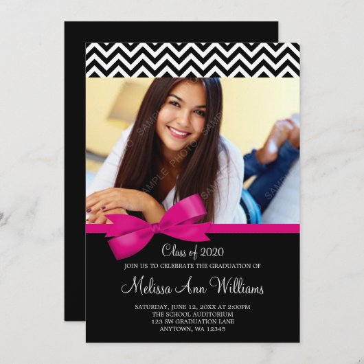 Aankondiging Afstuderen roze Chevron Foto (Voorkant / Achterkant)