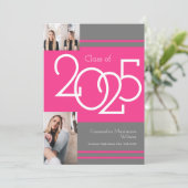 Aankondiging Afstuderen roze grijze schoolkleuren (Staand voorkant)