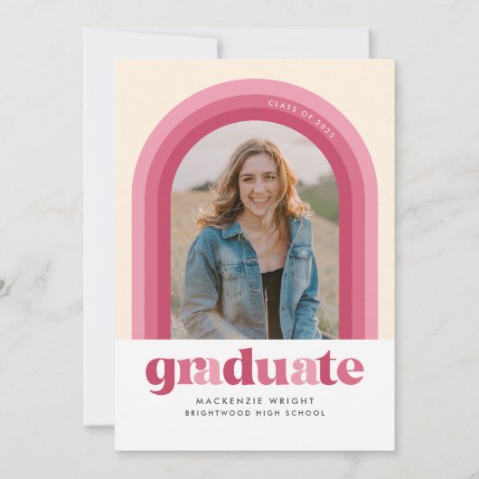 Aankondiging Afstuderen roze retro Arch (Voorkant)