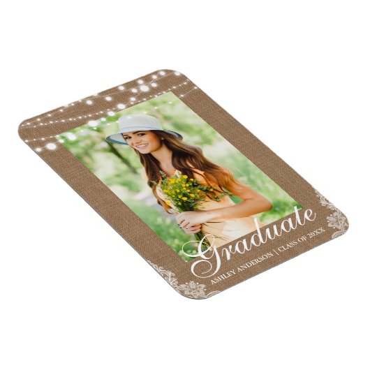 Aankondiging Afstuderen Rustic Burlap Lights Magneet (Rechterzijde)