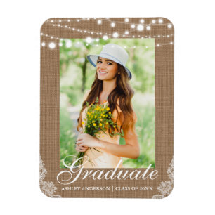 Aankondiging Afstuderen Rustic Burlap Lights Magneet